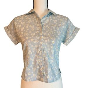 Short Sleeve Light Blue Cotton Blouse White Daisy Polka Dots M 10/12 Thereabouts